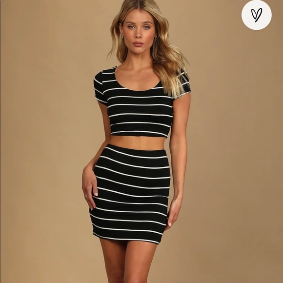 Black Striped Short Sleeve Two-Piece Mini Dress NWOT - Picture 1 of 8